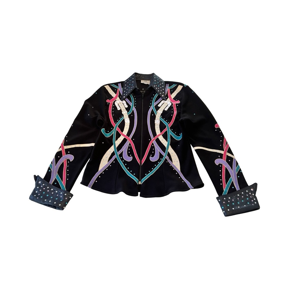 1849 Authentic Ranchwear Womens Western Show Jacket Black Rhinestone‎ Zip USA